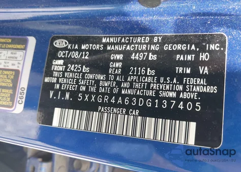 2013 Kia Optima Sx z USA, uszkodzony, nr VIN 5XXGR4A63DG137405